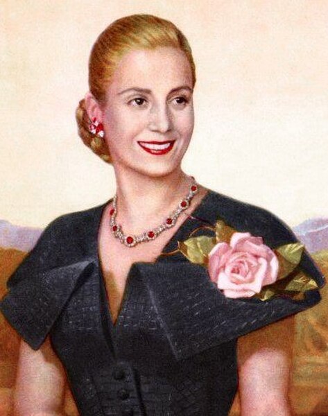 Eva Perón (1919–1952), whose life and political career inspired the musical Evita and its film adaptation.