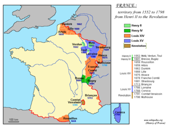 Développement territorial du Royaume de France à partir de 1552