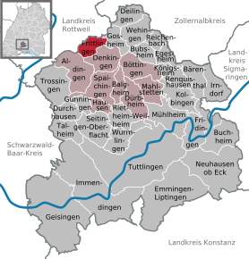 Poziția Frittlingen pe harta districtului Tuttlingen