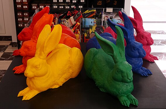 The "hare" of Albrecht Dürer as plastic souvenir in the musuems shop of Albertina, Vienna, Austria