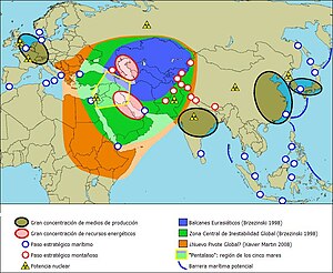 Geopolitická mapa Eurasie.