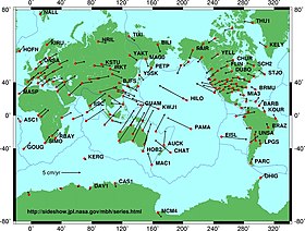 Global plate tectonic movement using GPS Global plate motion.jpg