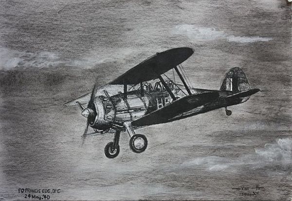 Artist's impression of the Gloster Gladiator flown by Bermudian Flying Officer H.F.G. "Baba" Ede, DFC, on the 24th May, 1940.