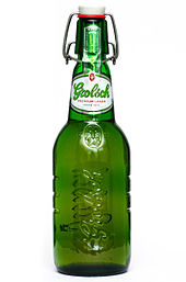 Grolsch premium lager bottle with characteristic flip-top closure Grolsch premium lager bottle unopened.jpg