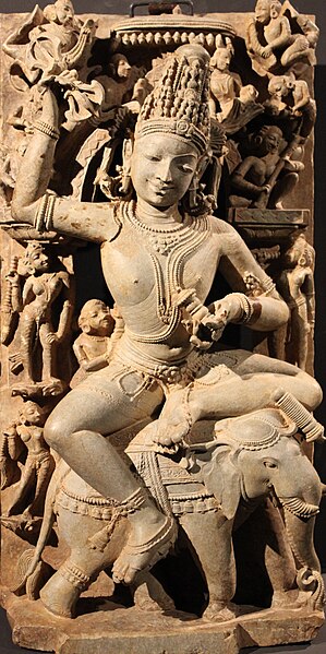 Indra is typically featured as a guardian deity on the east side of a Hindu temple.