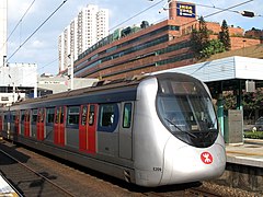 A SP1950 EMU train in Sha Tin station in Hong Kong.