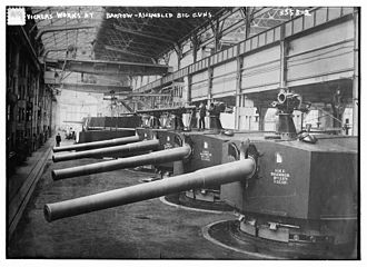 Guns being assembled for HMS Shannon in the workshop in 1906 HMS Shannon (1906) guns being assembled at Vickers Shipbuilding and Engineering in Barrow-in-Furness in England.jpg