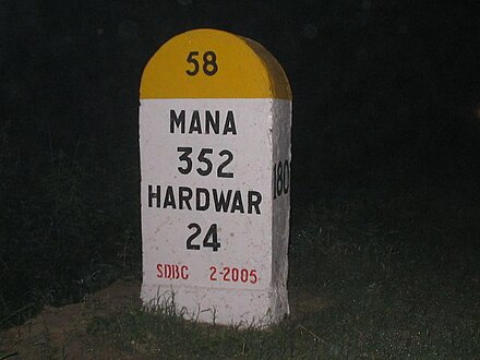 A location marker, 24 km from Haridwar on Indian Highway 58