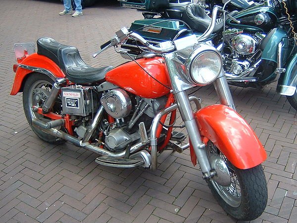 Customized Shovelhead Electra Glide with Twin-Cam Electra Glide in background