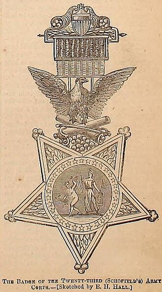 Badge of the XXIII Corps, 1865 Harper's weekly (1865) (14764293712) Badge of the XXIII Corps (Union Army) (cropped).jpg