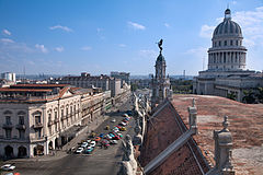View from the roof of the Teatro Nacional de Cuba to the Teatro Payret, the Capitolio and the Paseo Marti. Havana (La Habana), Cuba