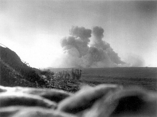 The explosion of the mine under Hawthorn Ridge Redoubt, 1 July 1916 (Photo 2 by Ernest Brooks)