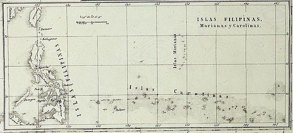 The Spanish Empire's "Islas Filipínas, Marianas y Carolinas" under the Spanish East Indies Captaincy General based in Manila and other formerly planne