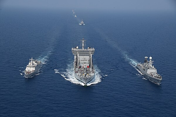 INS Shakti (A57, center) with KRI Sultan Iskandar Muda (367) and UMS King Sin Phyu Shin (F14) during the Milan 2024 exercise