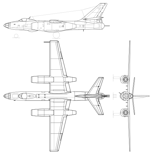 Ilyushin Il-28 3-view line drawing.svg