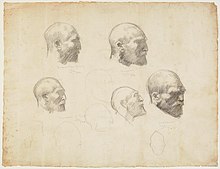 John Russell drew these five studies of Van Gogh a year or so after painting his 1886 portrait (studies, Art Gallery of New South Wales, Sydney).[110]