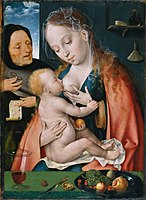 Joos van Cleve, Metropolitan Museum of Art, c. 1512, adapting a van Eyck Madonna with Joseph added.