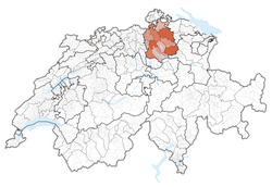 Map of Switzerland, location of Zürich highlighted