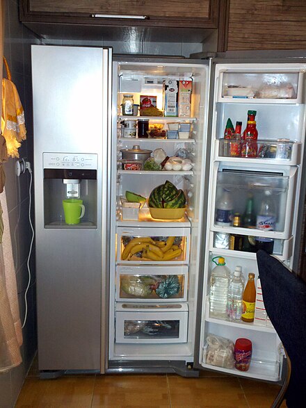 A refrigerator helps to keep foods fresh.