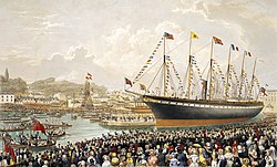 Launch of the SS Great Britain, the revolutionary ship of Isambard Kingdom Brunel, at Bristol in 1843 Launch-of-the-SS-GB.jpg