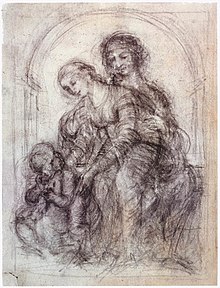 Leonardo da Vinci or follower, The Virgin and Child with Saint Anne, 16th century, private collection. Leonardo da vinci, Design for St Anne.jpg