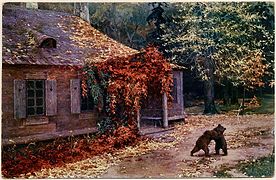 Bears Playing in Front of a House