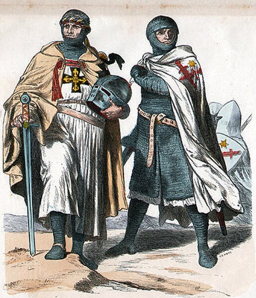 A Teutonic Knight on the left and a Swordbrother on the right.