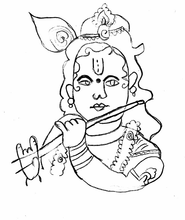 Hindu God Krishna line drawing vector illustration, vishnu, asian spiritual  symbol, eastern wisdom, yoga, om, aum