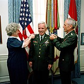 Lt. Gen. James M. Rockwell is pinned with his third star at the Pentagon on 29 June 1984. Major General James M. Rockwell is promoted to Lieutenant General DA-SC-91-09569 (6458682).jpg