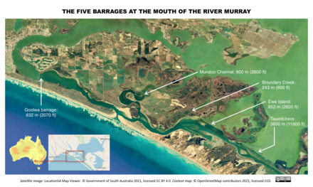 Locations of the barrages at the mouth of the Murray
