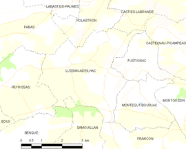 Mapa obce Lussan-Adeilhac