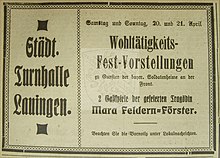 Wohltätigkeits-Fest-Vorstellungen. 
2 Gastspiele der gefeierten Tragödin Mara Feldern-Förster am 20 und 21. April 1918