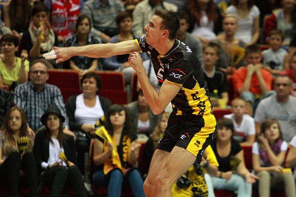 As the server in the match PGE Skra Bełchatów against LOTOS Trefl Gdańsk on 30 September 2011.