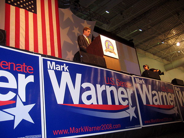 Warner accepts the nomination as the Democratic candidate for the Senate