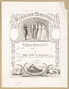 A Marriage Certificate issued in the US in 1877 Marriage certificate LCCN2002710018.jpg