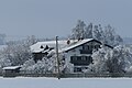 * Nomination Farmhouse called Marxnhof or Beim Angermüller on Neufahrnerstraße in Zell, Schäftlarn seen from the Zell cemetery --Kritzolina 07:42, 15 January 2024 (UTC) * Promotion  Support Good quality. --George Chernilevsky 13:07, 15 January 2024 (UTC)