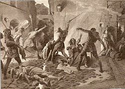 Slaughter of Jews in Barcelona in 1391 (Josep Segrelles, c. 1910). Matanza de judios en Barcelona - ano 1391.jpg