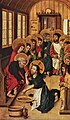 Cristo lavando los pies a los apóstoles de Meister des Hausbuches, 1475; solo Judas (cerca de la derecha) carece de un halo