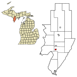Menominee County Michigan Incorporated and Unincorporated areas Stephenson Highlighted.svg