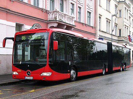 A typical red bus in Bratislava.