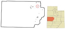 Áreas incorporadas y no incorporadas del condado de Millard Utah Oak City destacadas.svg
