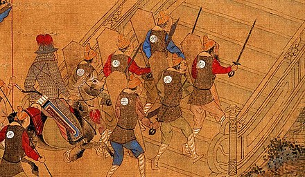 Anti-wokou Ming soldiers wielding swords and shields