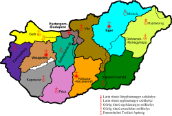 Mapa církevněsprávního rozdělení Maďarska
