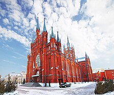 Cathedral of the Immaculate Conception in Moscow, Russia, an example of Brick Gothic revival