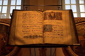 Printed antiphonary (ca. 1700) open to Vespers of Easter Sunday. (Musee de l'Assistance Publique - Hopitaux de Paris) Musee de l'Assistance Publique-Hopitaux de Paris 009.jpg