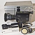 Super-8 camera Model Nizo 801 by Braun with transport box, stativ and filter