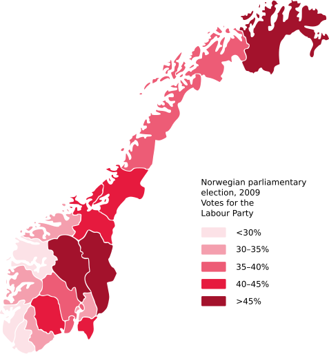 File:Norwegian parliamentary election 2009 map Ap votes.svg