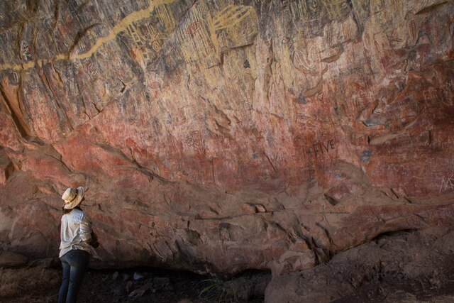 Ancient (but graffitied) Rock Art in Nsalu Cave, Kasanka National Park in North-Central Zambia.