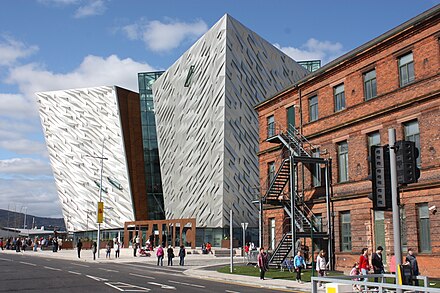 Titanic Belfast seen in context from the front