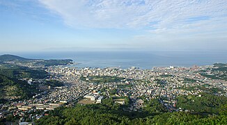 Panorama Otaru i zatoki Ishikari, widok z góry Tengu